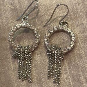 CZ Diamond Circle Chain Dangle Earrings